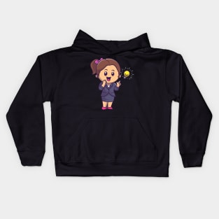 Cute Woman Get An Idea Cartoon Kids Hoodie